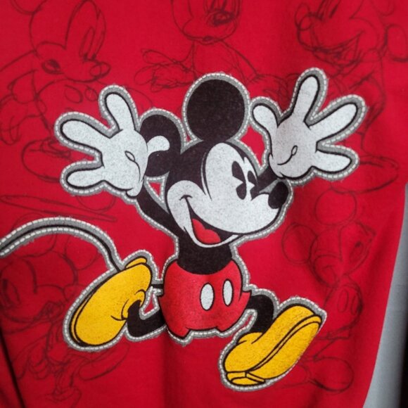 Retro Disney Red Mickey Mouse Zippered Sweatshirt Hoodie Used Size S - Picture 4 of 6